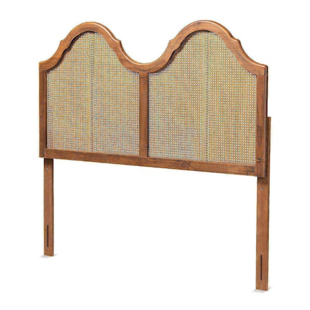 Baxton Studio Hazel Vintage Classic Ash Walnut Finished Wood and Synthetic Rattan Queen Size Arched Headboard 181-11128-Zoro